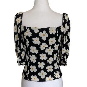 Reformation Georgia Daisy Bella Top Black White Floral Cropped Women’s Size 10